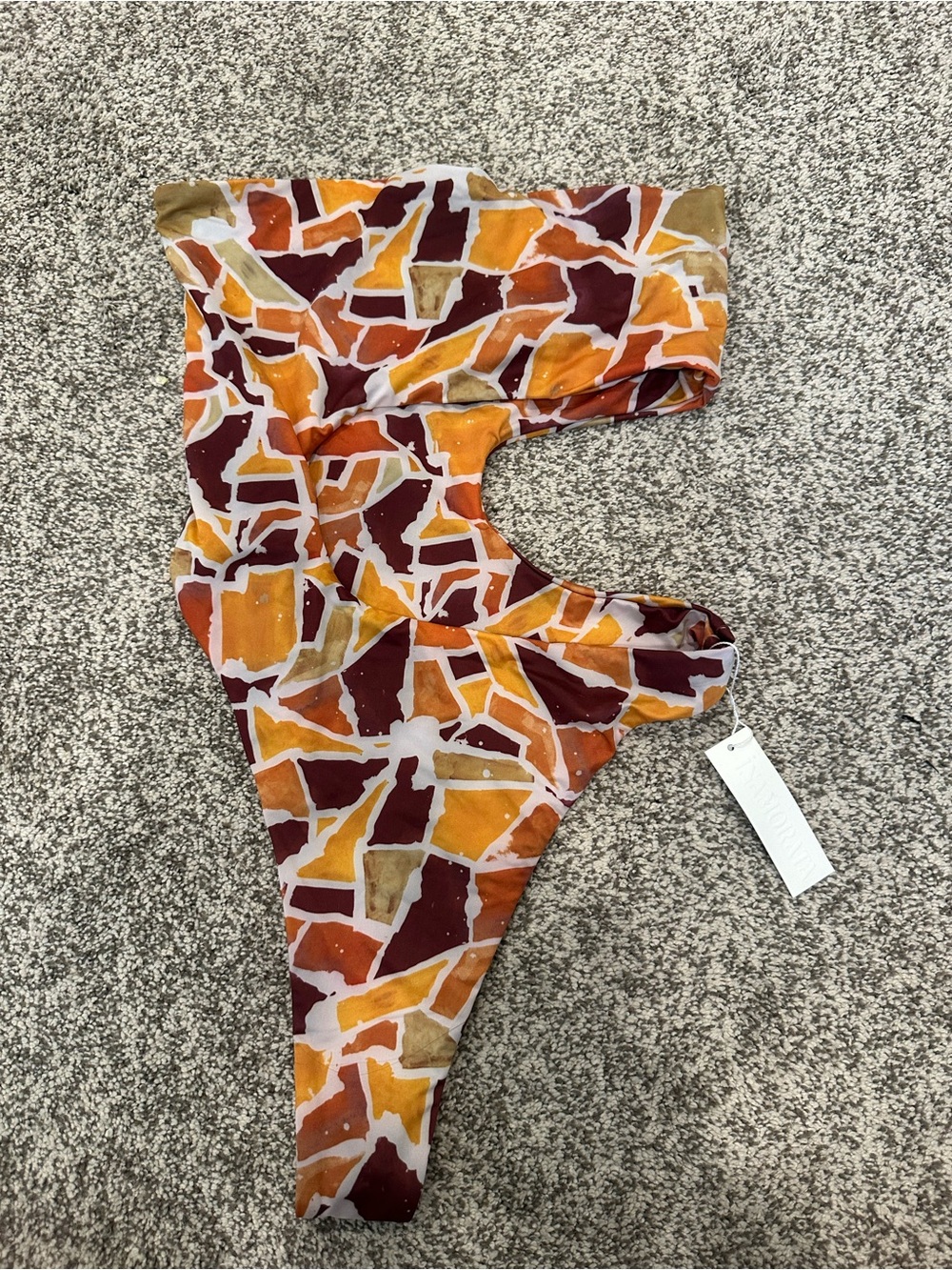 iNAMORATA One-Piece Swimsuit in Marigold, Burgundy & Tan Mosaic